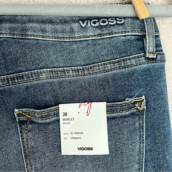 Vigoss Marley Straight Leg Mid-Rise Jeans-Blur Distressed Denim-Women’s 28-NEW - Picture 8 of 14